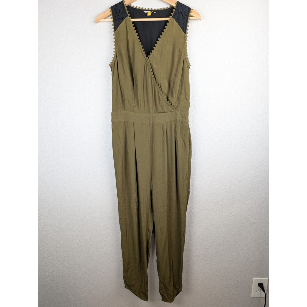 Anthropologie LEIFSDOTTIR Sani Lace Jumpsuit Moss Green Black Size 4